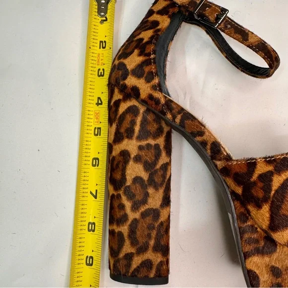 Jessica Simpson Leopard Print Platform Heels Open Toe - Real Cow Hair Fur - Picture 4 of 6